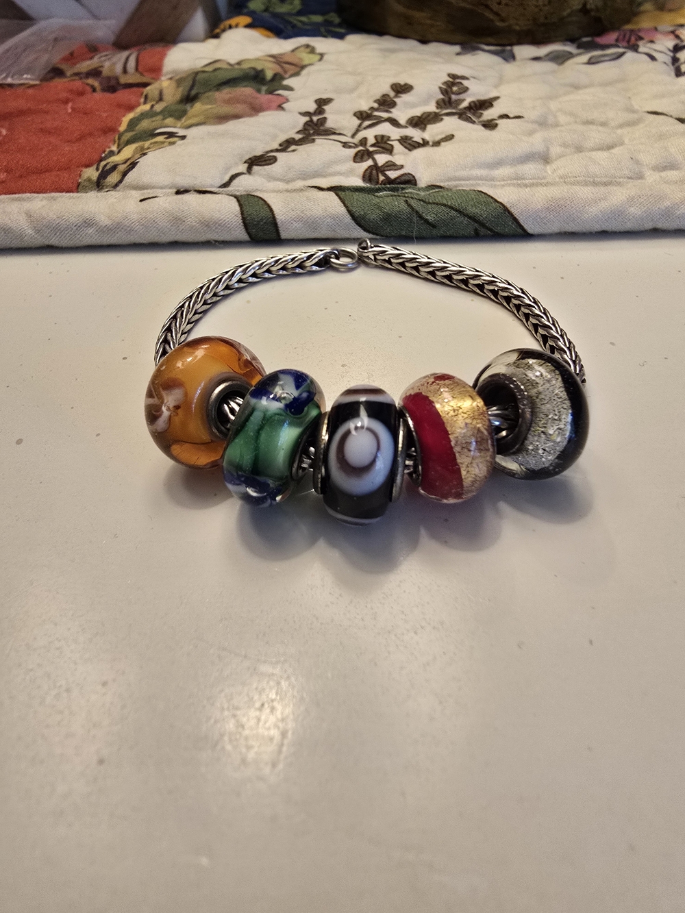 Beaded Charm Bracelet with Multicolor Glass Murano-Style Beads
